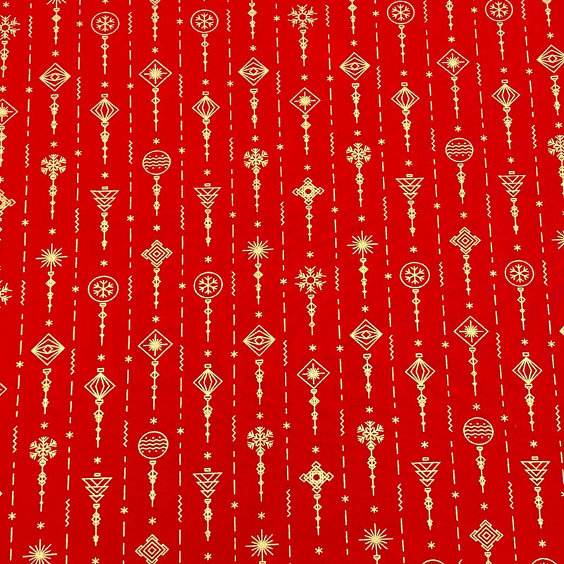 Per Metre Digitally Printed Gold Foil Christmas 100% Cotton- 45" Wide (Red Design) regular