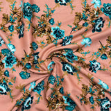 3 Metres, Premium Quality, Printed Dressmaking Viscose - 55" Wide (Peach)