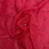 Per Metre Luxurious Beads On Mesh - 55" wide (Red)