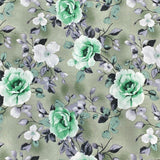 3 Metres, Printed Summer Dressmaking Viscose Fabric - Big Green Floral