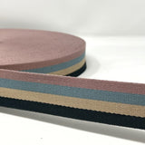 Per Metre Stripe Webbing, BLACK, NATURALS,BLUE & PINK- 40mm