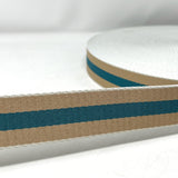 Per Metre Stripe Webbing, TAUPE & BLUE - 40mm