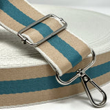 Per Metre Stripe Webbing, TAUPE & BLUE - 40mm