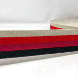 Per Metre  Stripe Webbing, BLACK, RED & NATURALS - 50mm