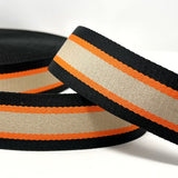 Per Metre Stripe Webbing, BLACK & ORANGE - 50mm