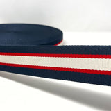 Per Metre Stripe Webbing, NAVY, RED & BEIGE- 50mm