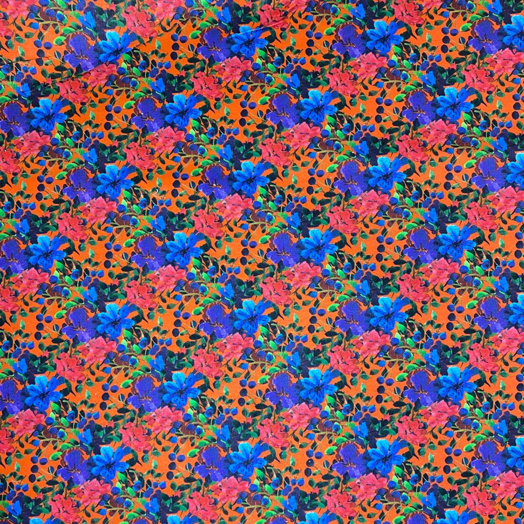 Per Metre Digital Print 100% Cotton - 44" Wide - ORANGE FLOWERS