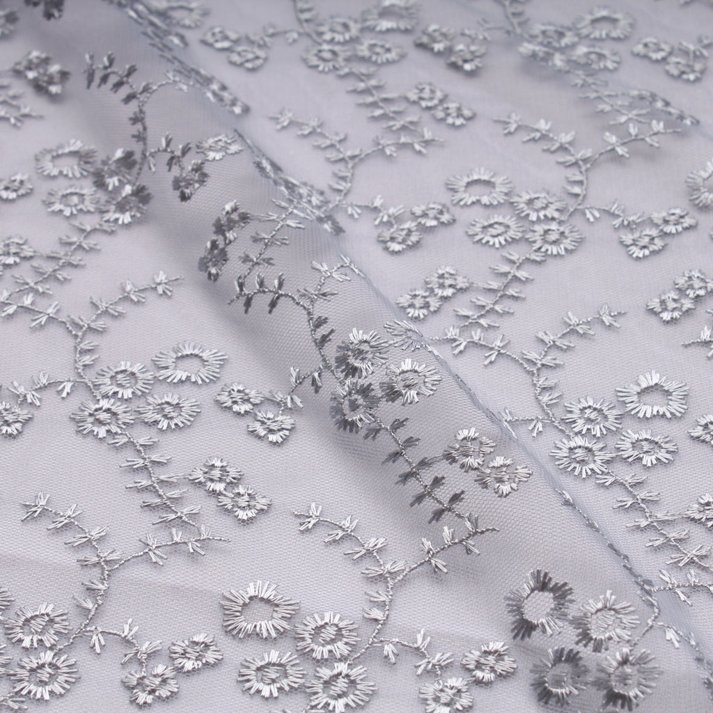 Small Daisy Embroidered Tulle Silver