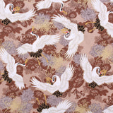 Foil Cotton Japanese Blossoming Floral Swan Fabric 60" Wide