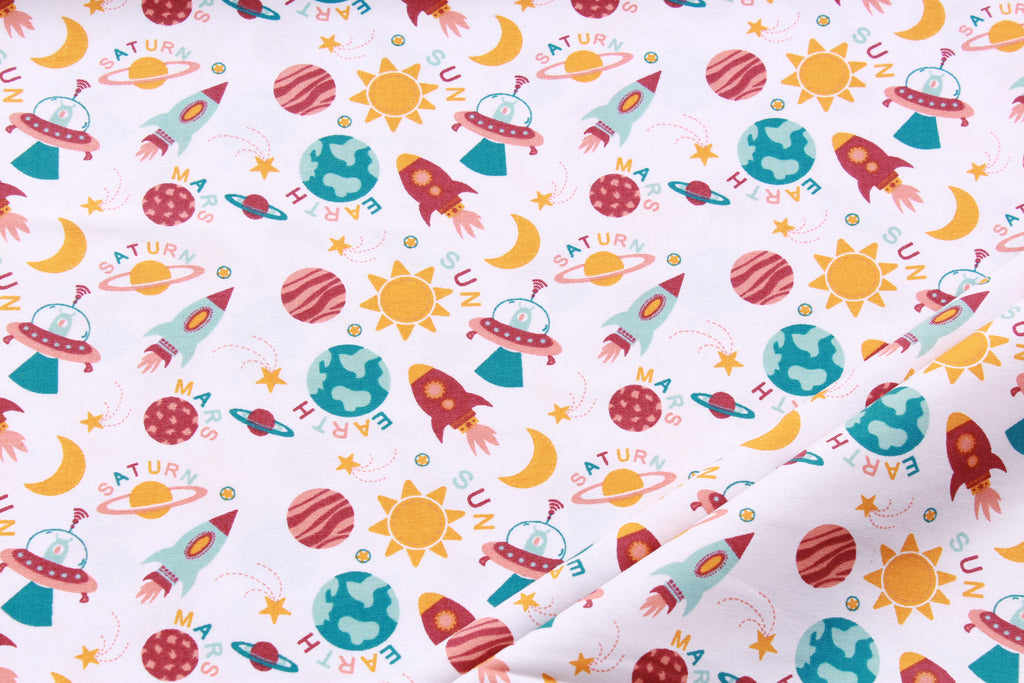 Spaceship White Quilting Cotton, FF282-3, Lost In Space Collection, Premium Cotton