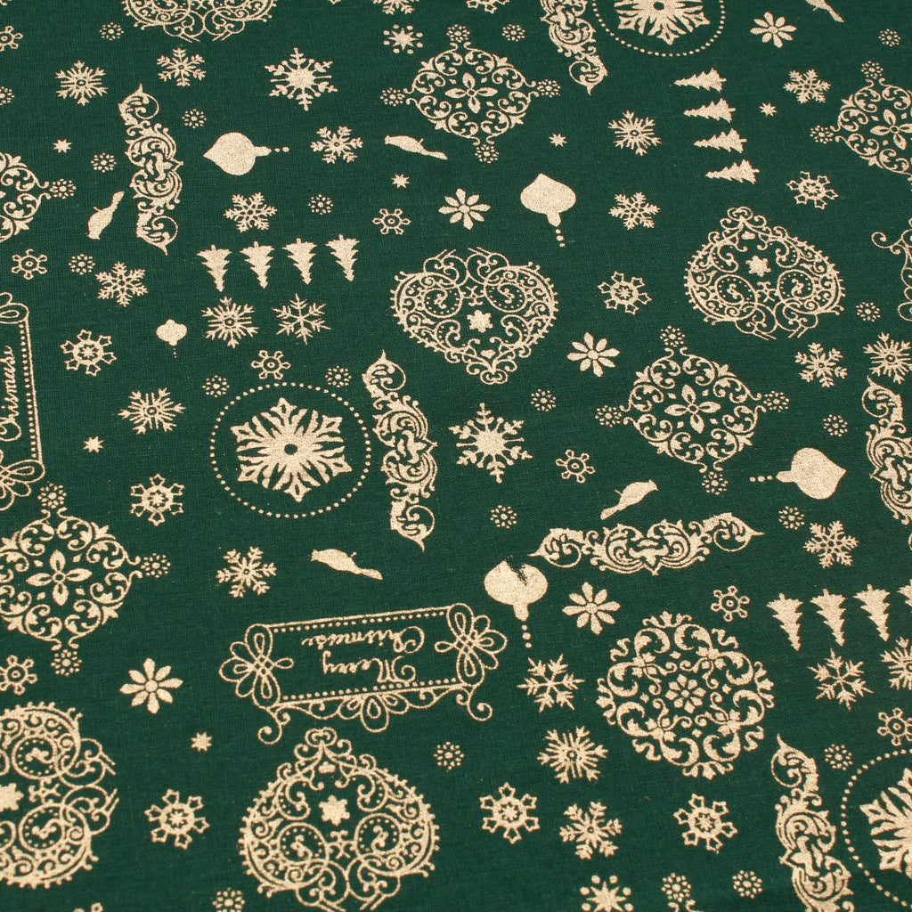 Festive Galore Green Metallic Foil Vintage Christmas Cotton
