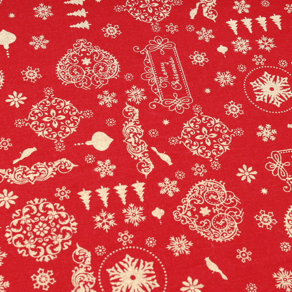 Festive Galore Red Metallic Foil Vintage Christmas Cotton