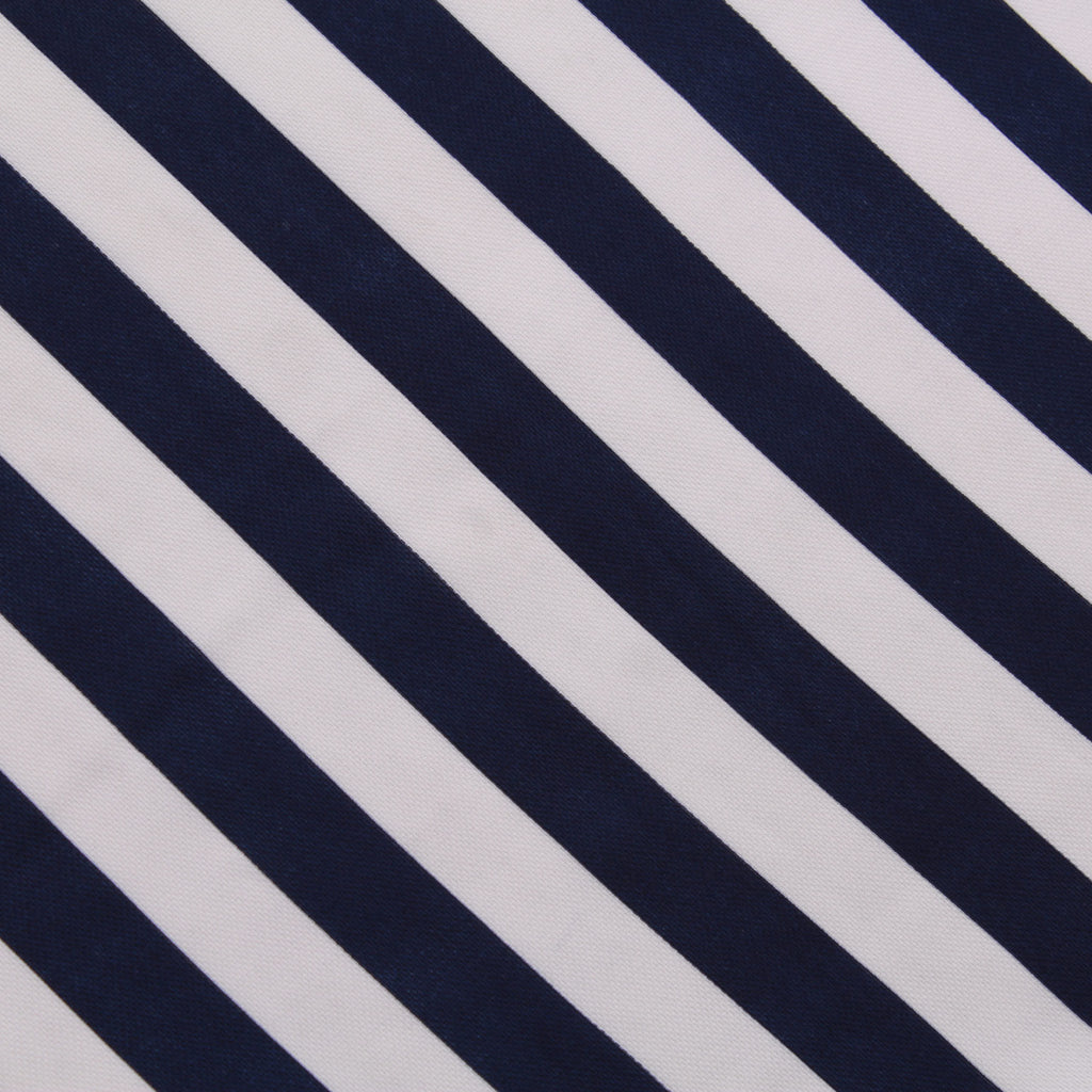 Printed Gaoli Voile - White & Navy Striped