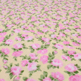 Pink Roses Floral, 100% Cotton Poplin Yellow