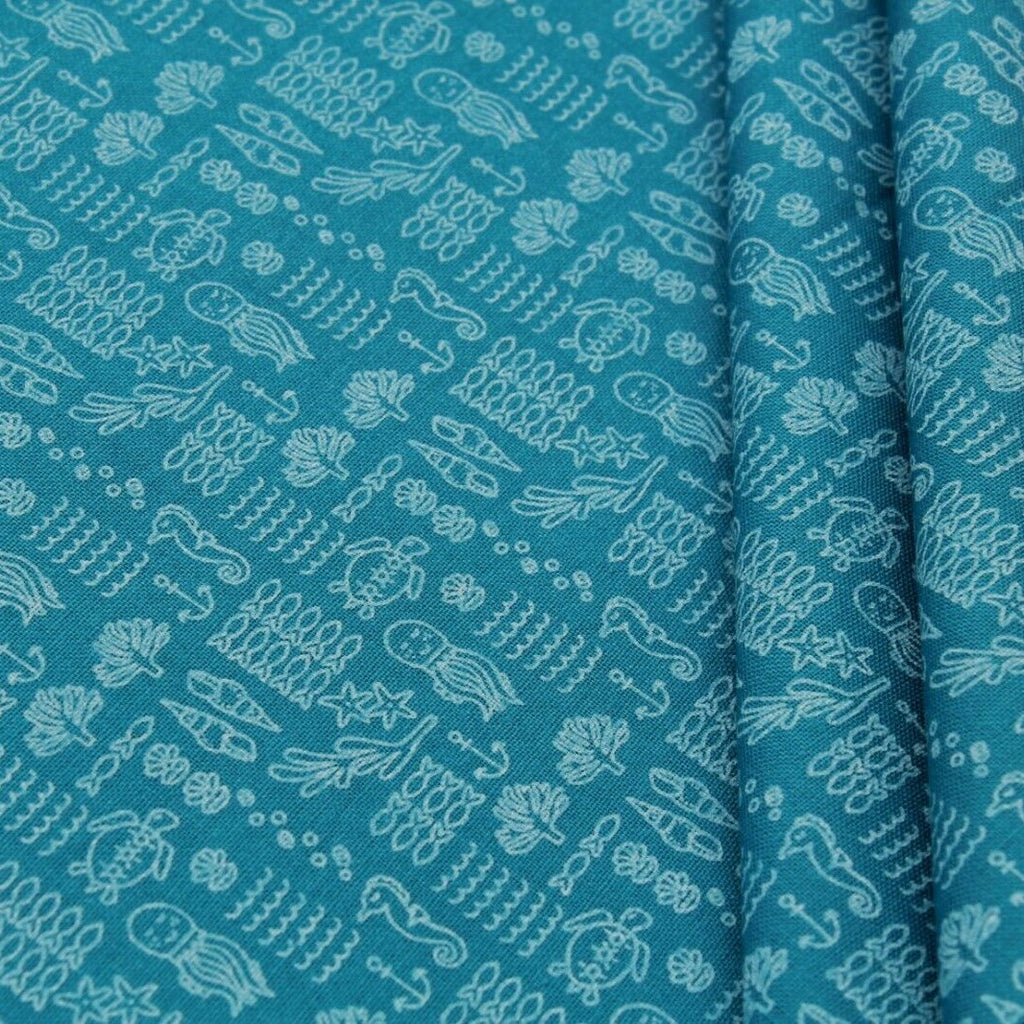 Under the Sea Quilting Cotton, Paste Print, Pink & Blue, FF316.1