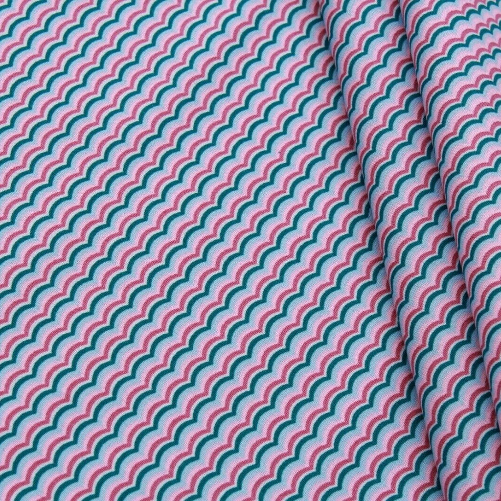 Waves Themed Quilting Cotton, Under the Sea Collection, Blue & Pink, FF314.1