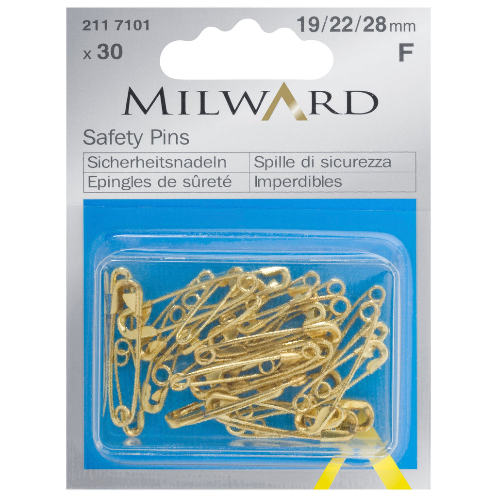 Safety Pins: Gold: 19, 22, 28mm: 30 Pieces