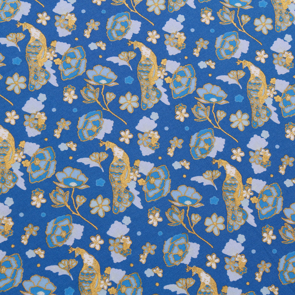 Peacock Floral, Gold Foil, Oriental Floral Quilting Cotton Collection