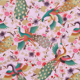 Foil Cotton Hungry Peacock Japanese Fabric, Pink, 44