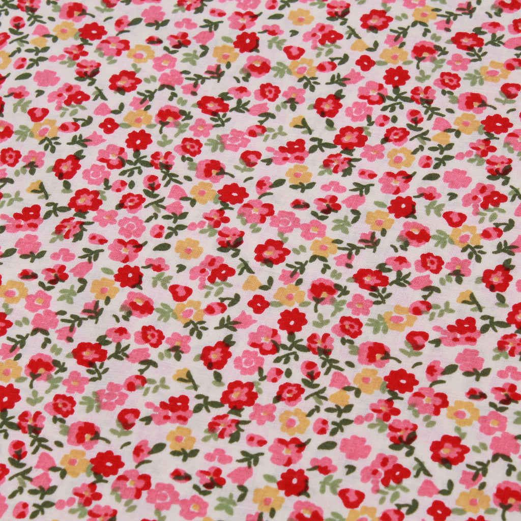 Printed Poplin, Falling Flowers on Cream, 110cm Wide