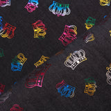 Multicolour Crowns On Dark Grey Foil Printed Cotton Jersey, 95% Cotton 5% Spandex  Approx 60" Wide (150cm)