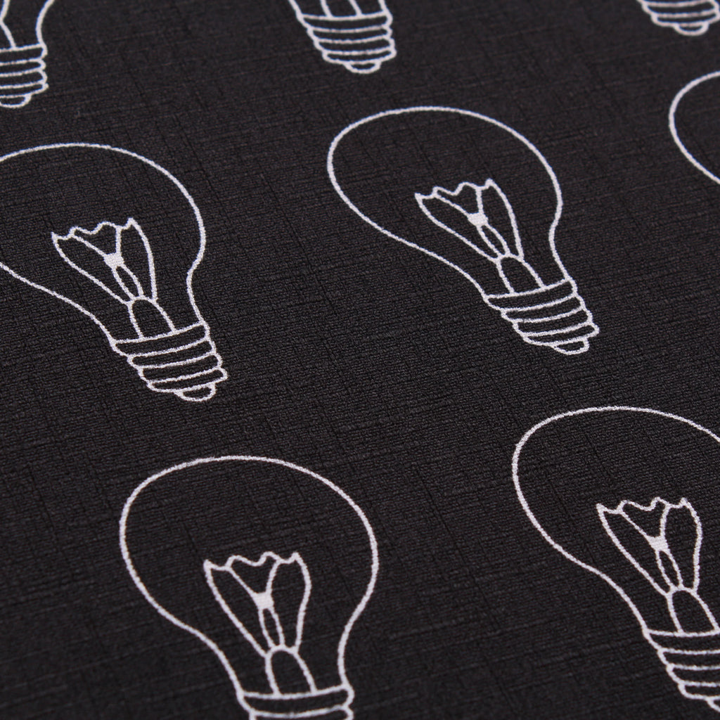 Bright Idea Lightbulb - Printed 100% Polyester Spandex Slub, 150cm Wide, 120GSM - Black