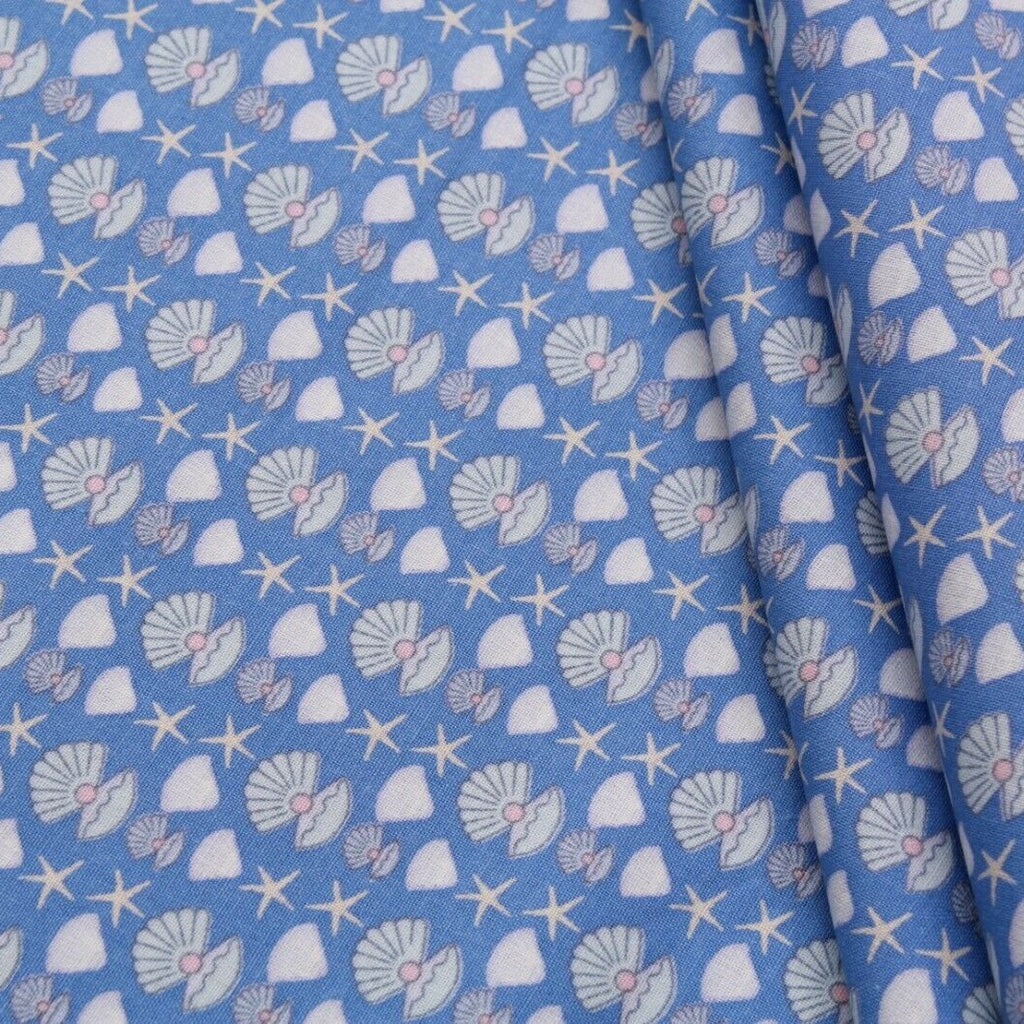 Pearls Themed Quilting Cotton, Under the Sea Collection, Blue & White, FF313.2
