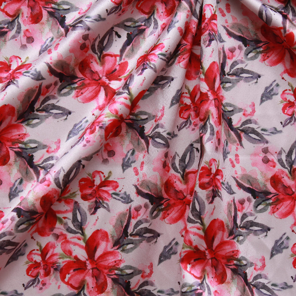Summer Floral 100% Polyester Digital Print Satin, Approx 147cm Wide