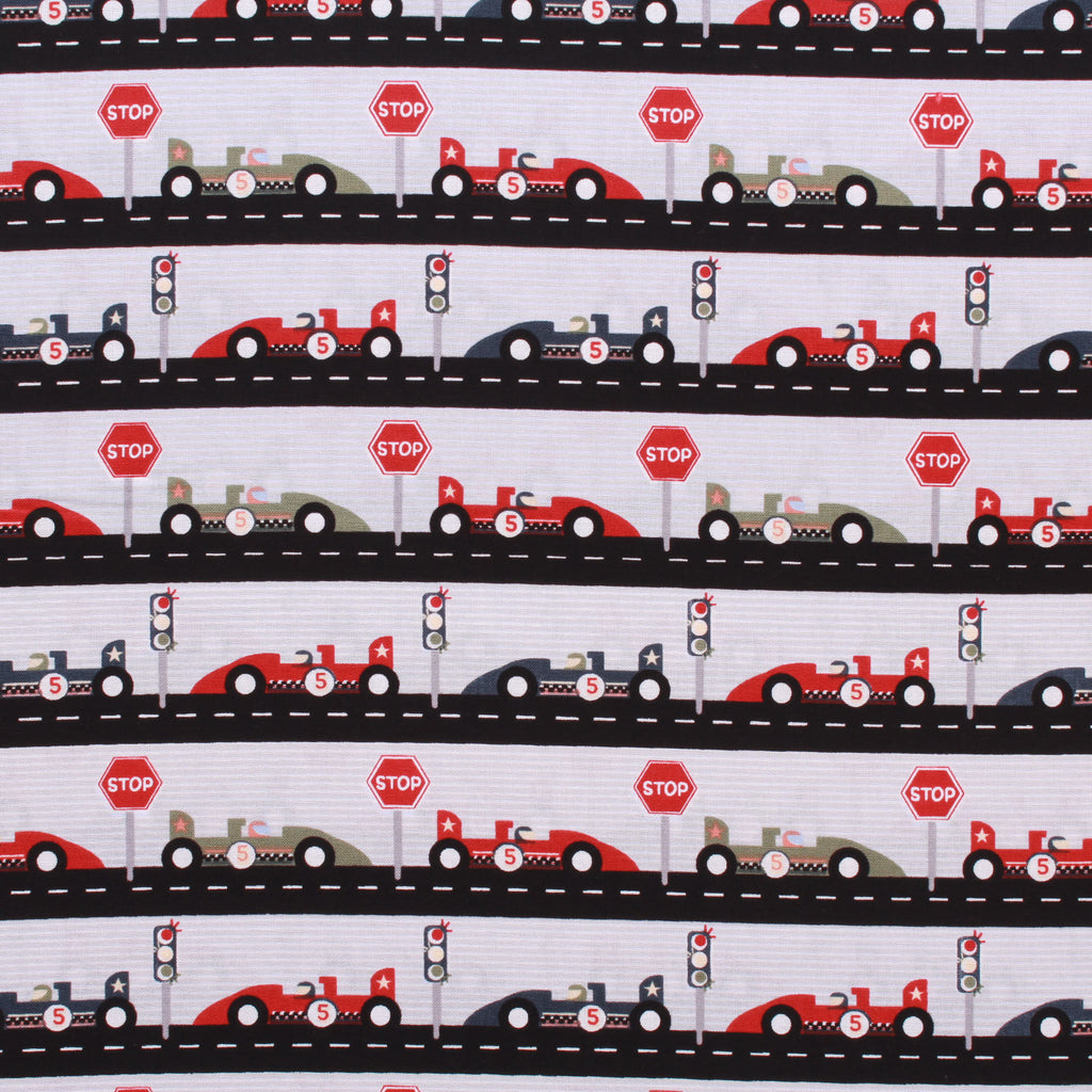 F1 Cars Themed Quilting Cotton, Zoom Collection, Blue