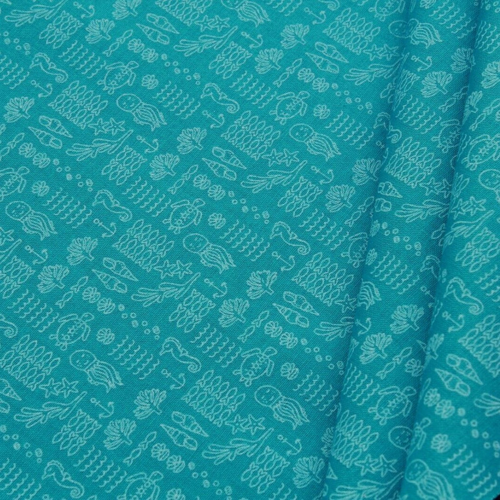 Under the Sea Quilting Cotton, Paste Print, Green, FF316.3