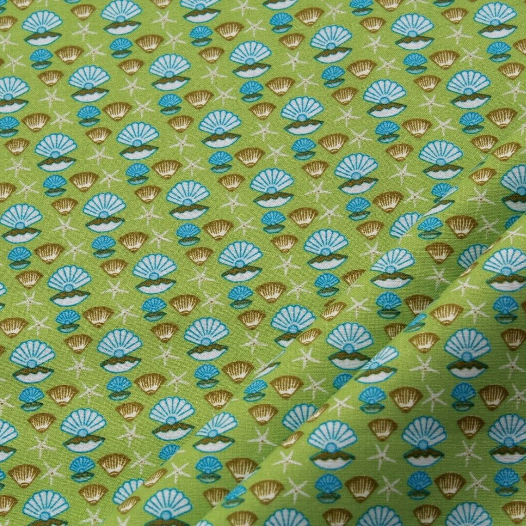 Pearls Themed Quilting Cotton, Under the Sea Collection, Green, FF313.3