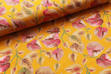 100% Rayon Fabric, Floral Leaves - Yellow