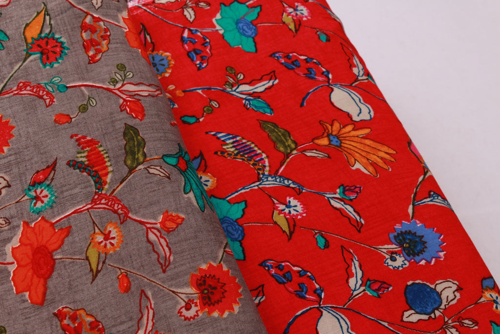 100% Rayon Fabric, Floral Leaves Print