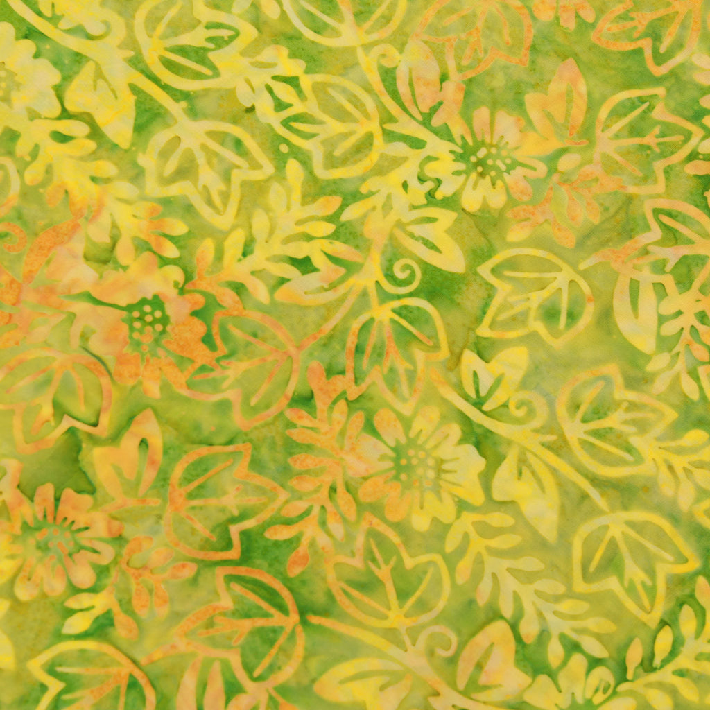 Batik Fabric, Leaves & Flowers, BK153, 44" Wide