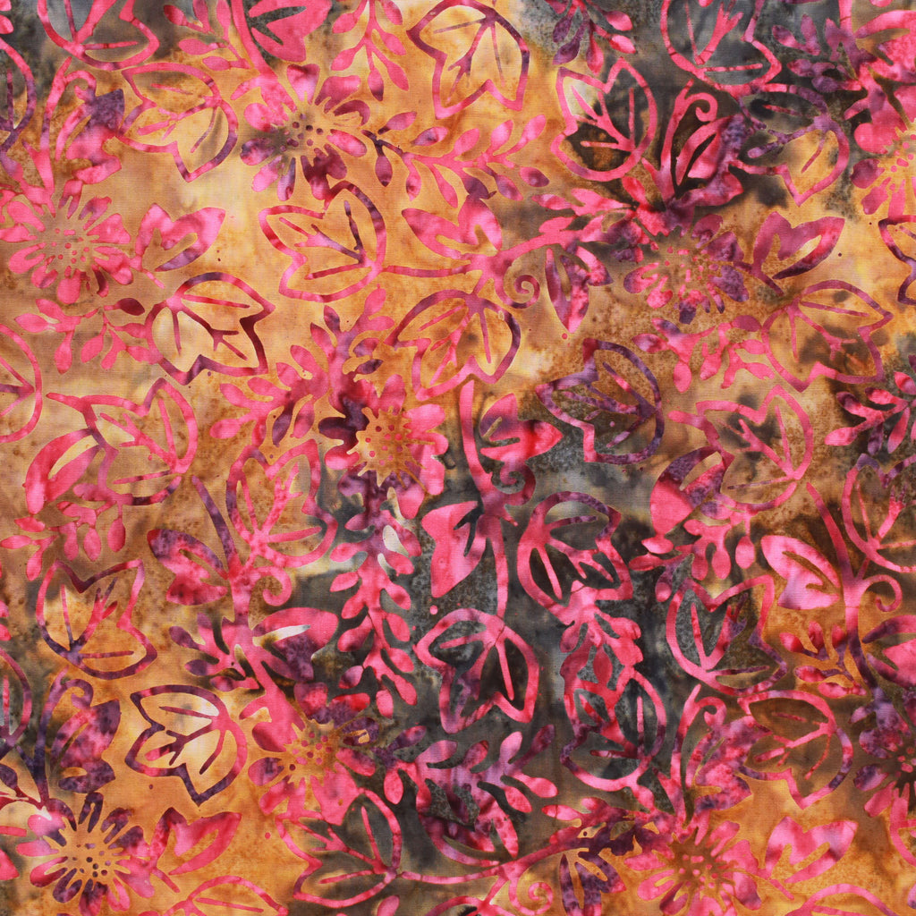 Batik Fabric, Leaves & Flowers, BK153, 44" Wide