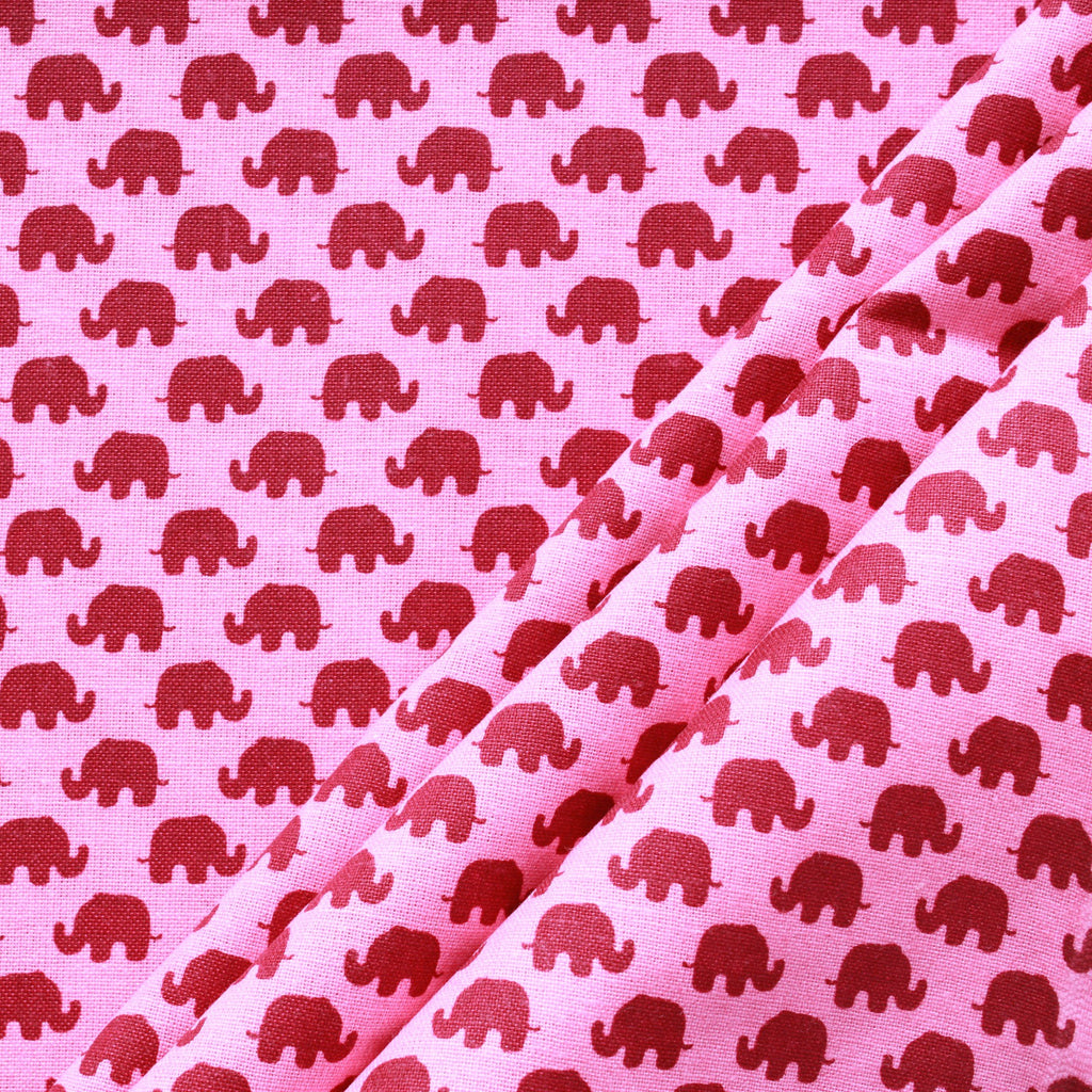 Elephant Madness Pink & Maroon, Premium Printed Quilting Quality Cotton