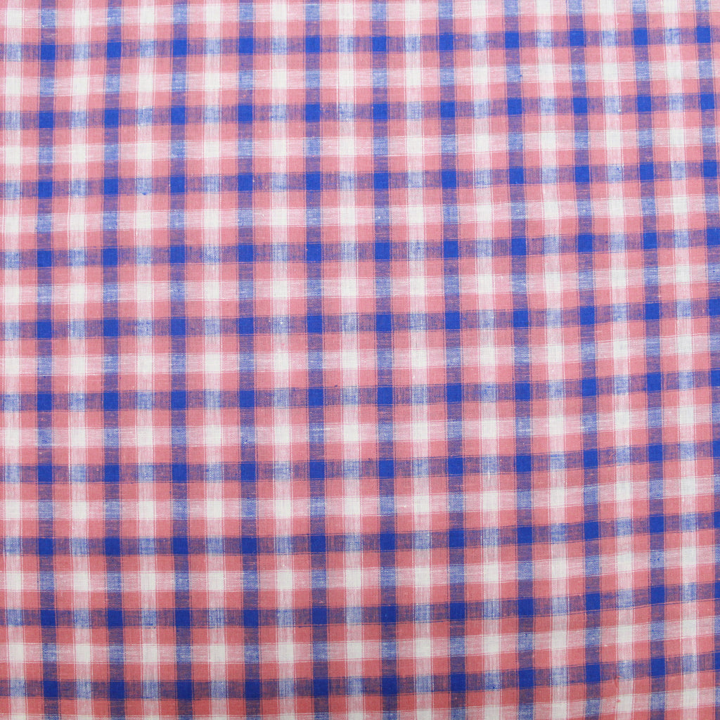 3FOR12 Premium Quality, Fashion Chequered Linen 54" Wide Salmon Pink & Blue
