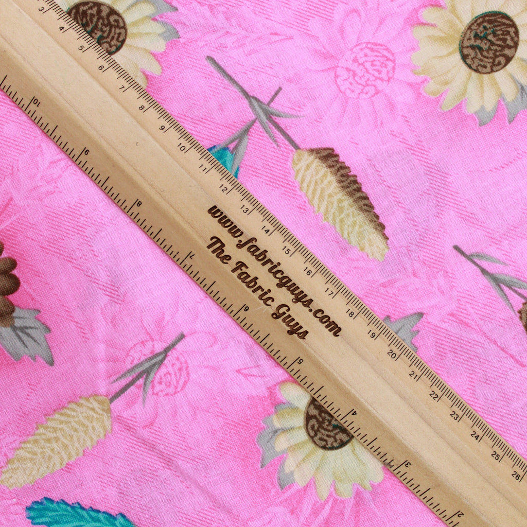 3 Metres Premium 100% Cotton 'Darpan Print 44" -  Sunflower - Pink'