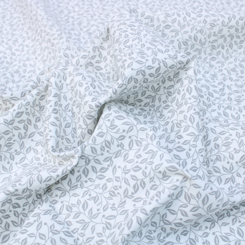 100% Digital Quilting Cotton, Silhouette Collection, 'Light Grey Leaves', 44" Wide