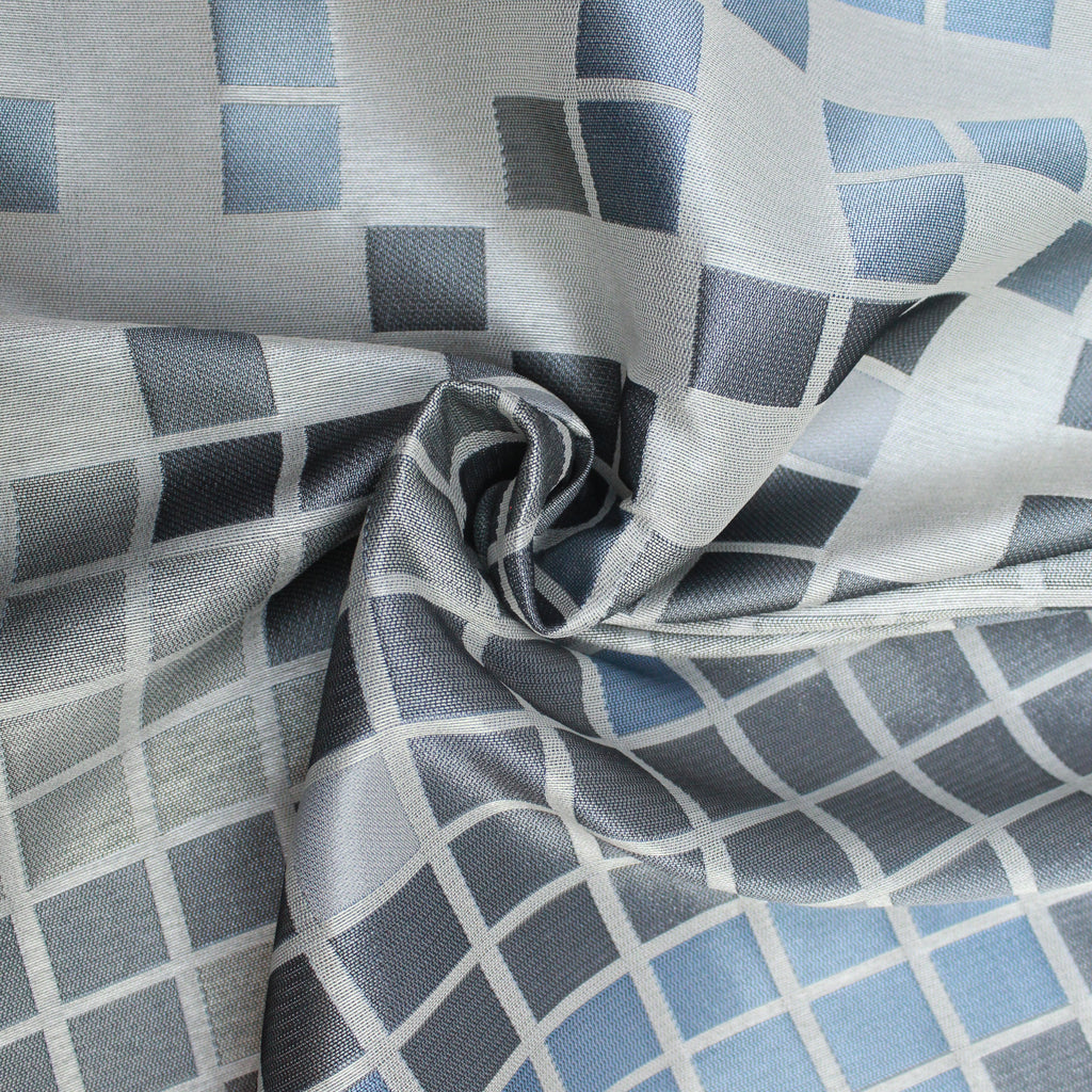 3FOR10 Furnishing Jacquard, 'Blue and Grey Squares', 60" Wide