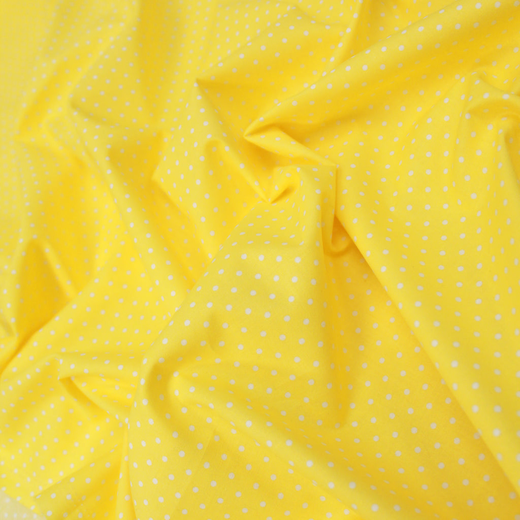 100% Cotton Poplin 'Small Polka Dots' 44" Wide Yellow