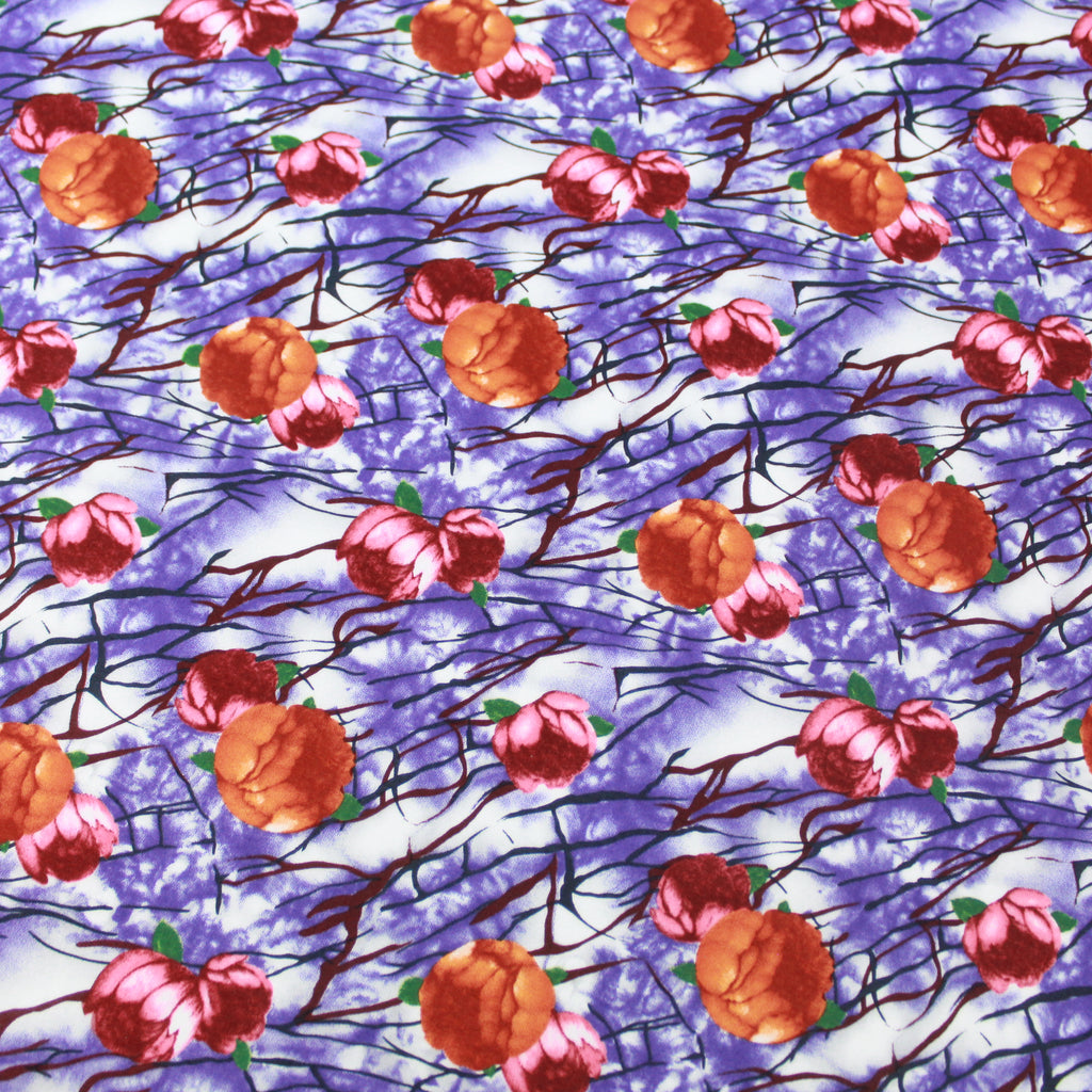 Premium Quality 100% Cotton Lawn 'Orange Flower' 60" Wide Purple