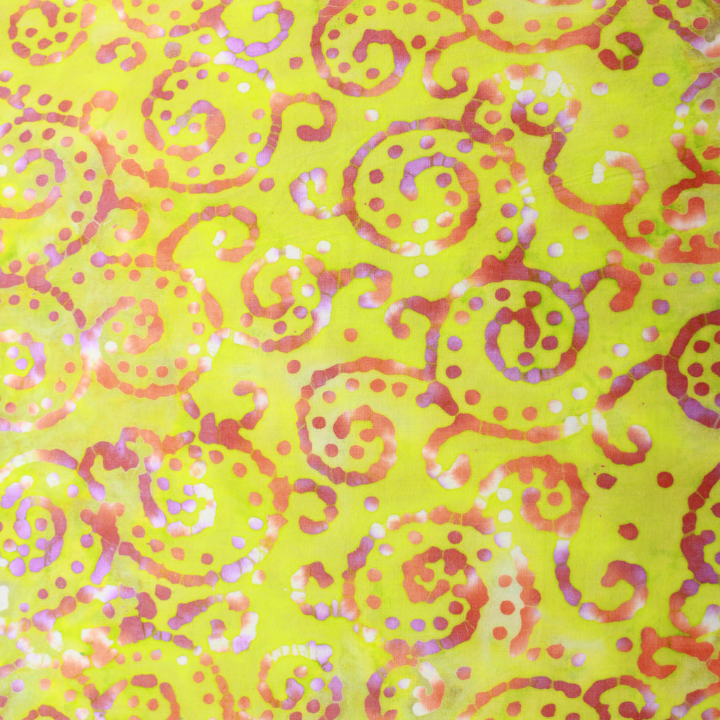 100% Cotton Batik Fabric - Swirls - 44" Wide Lime Green & Orange