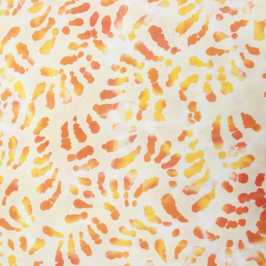 100% Cotton Batik Fabric - Painted Splashes - 44" Wide Orange & White