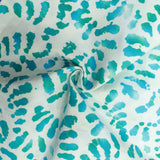 100% Cotton Batik Fabric - Painted Splashes - 44" Wide Teal & White