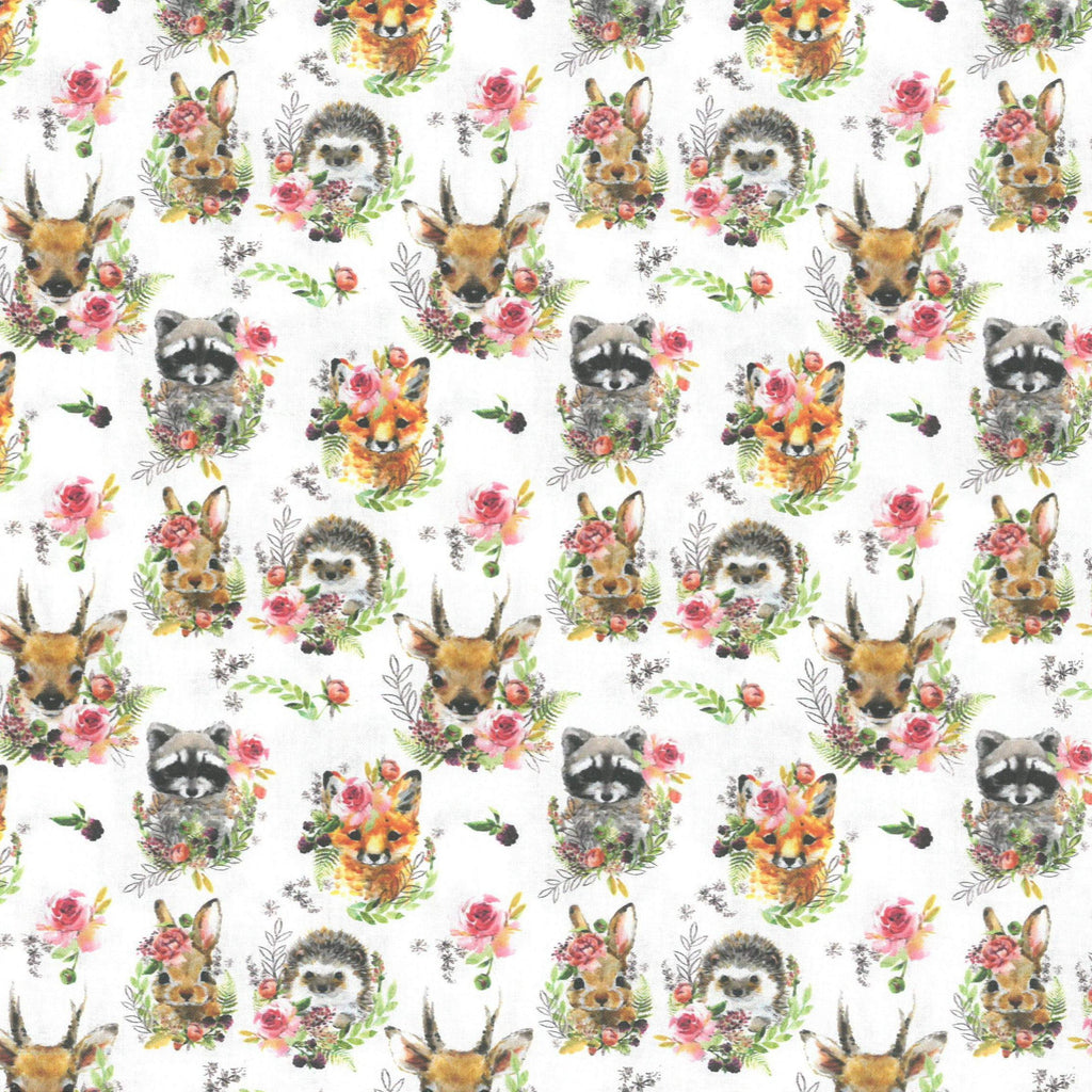 100% Quilting Cotton 'Racoons & Rabbits' - 60" Wide