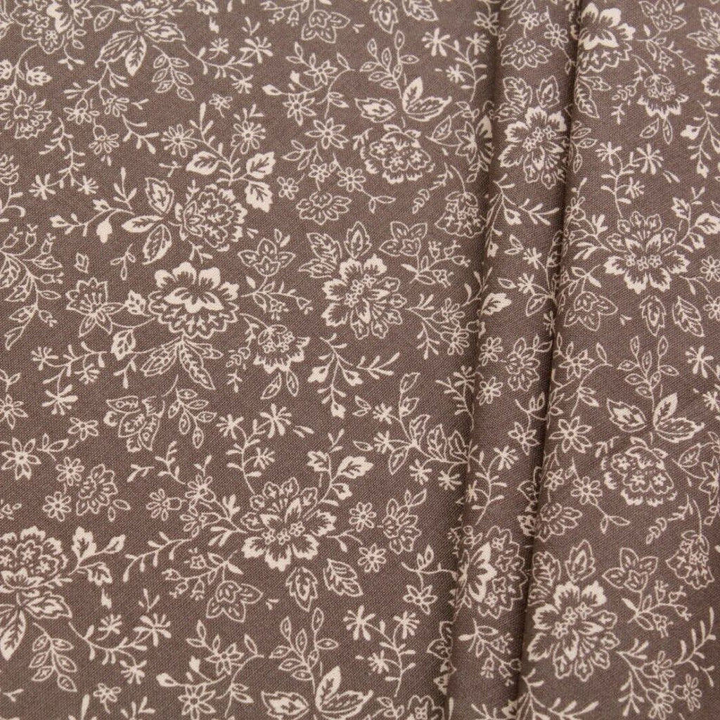 Dark Grey Floral Leaves/Vines Print Pastels, 100% Premium Quilting Cotton Fabric, 44" Wide (111cm), 140GSM