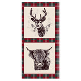Highland Scottish Tartan Quilting Cotton Panel 1B, (112cm x 60cm) Reindeer- Maroon