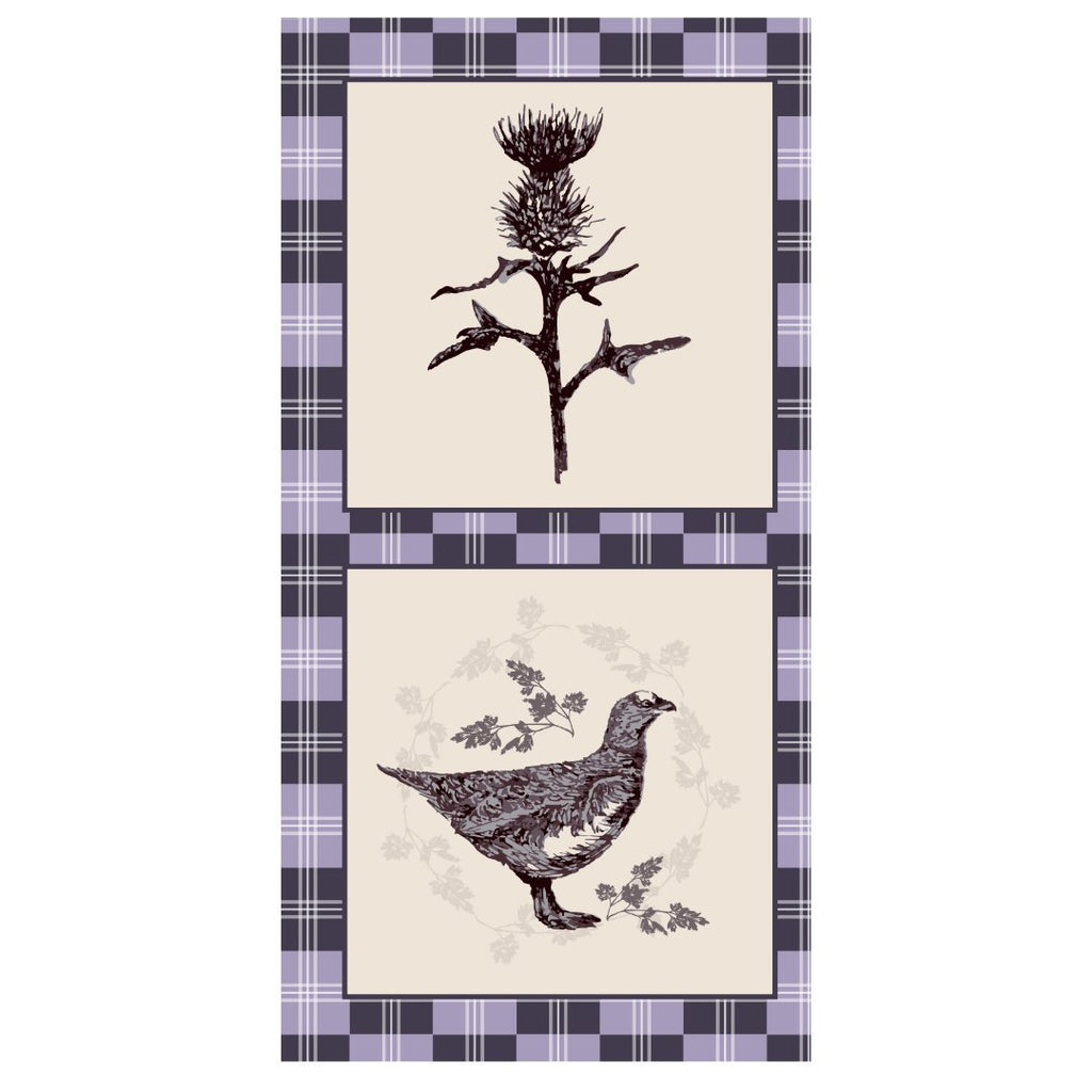 Highland Scottish Tartan Quilting Cotton Panel 2A, (112cm x 60cm) Grouse & Thistle- Lilac