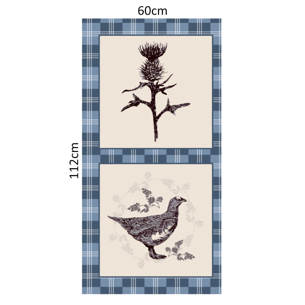 Highland Scottish Tartan Quilting Cotton Panel 3A, (112cm x 60cm) Grouse & Thistle- Blue